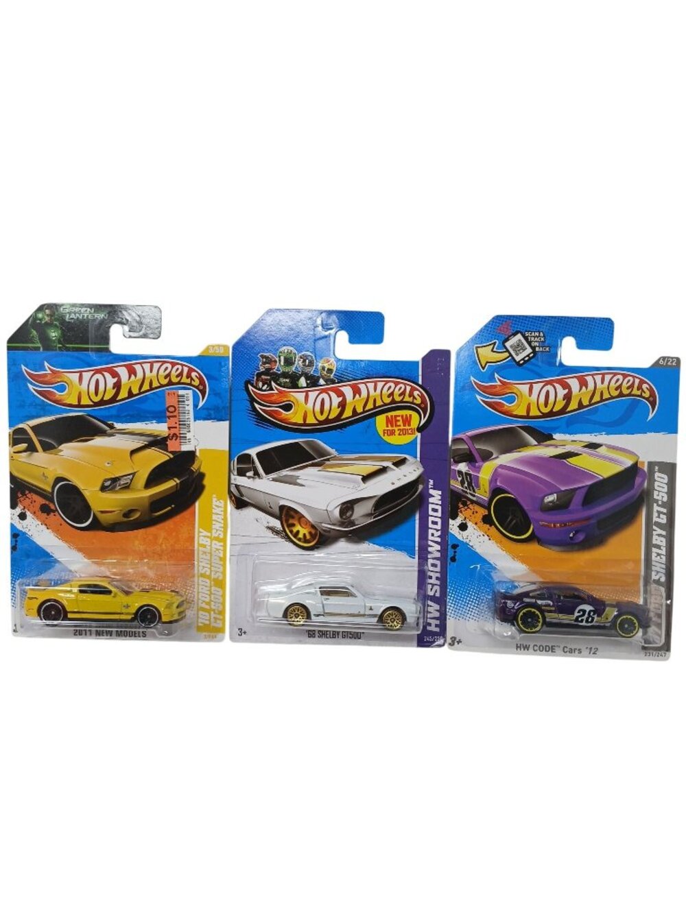 3 Hot Wheels Ford Shelby GT-500 SuperSnake Green Lantern HW Showroom HW Code D23